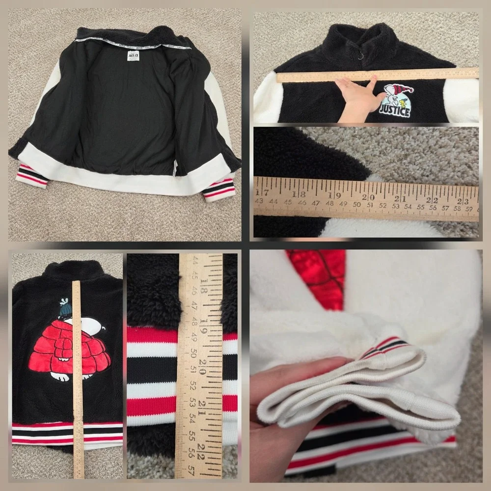 NEW Justice x Snoopy Girls Sherpa Jacket Black Full Zip Faux Fur (L 12/14)